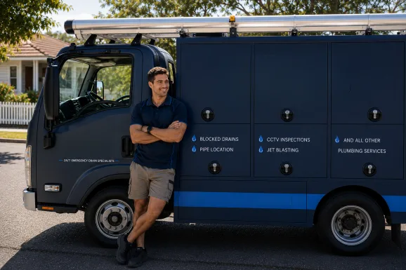 Service van and plumber at a Camden callout