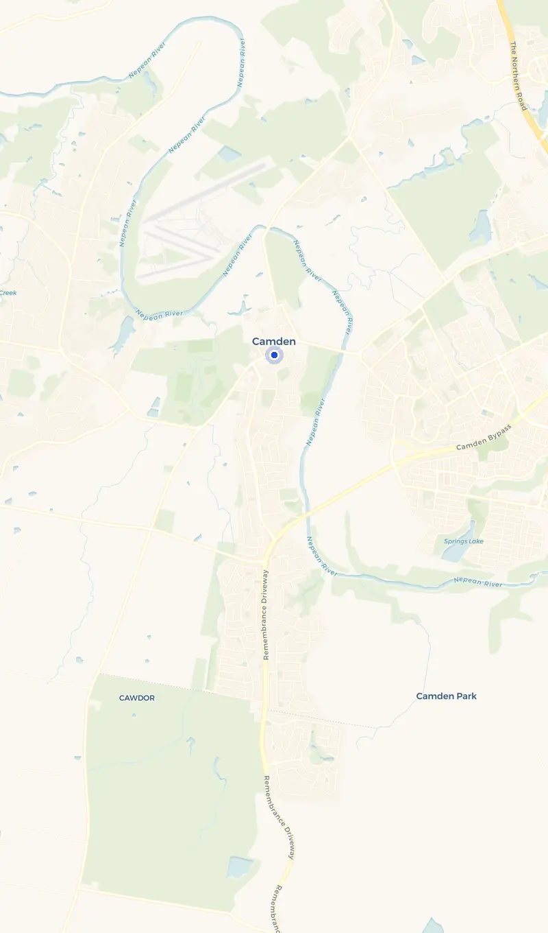 Map of the Camden service area and the surrounding suburbs we cover.